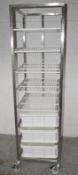 1 x Stainless Steel Commercial Kitchen Fridge Trolley With 5 Shelves And 3 Drawers, On Castors -