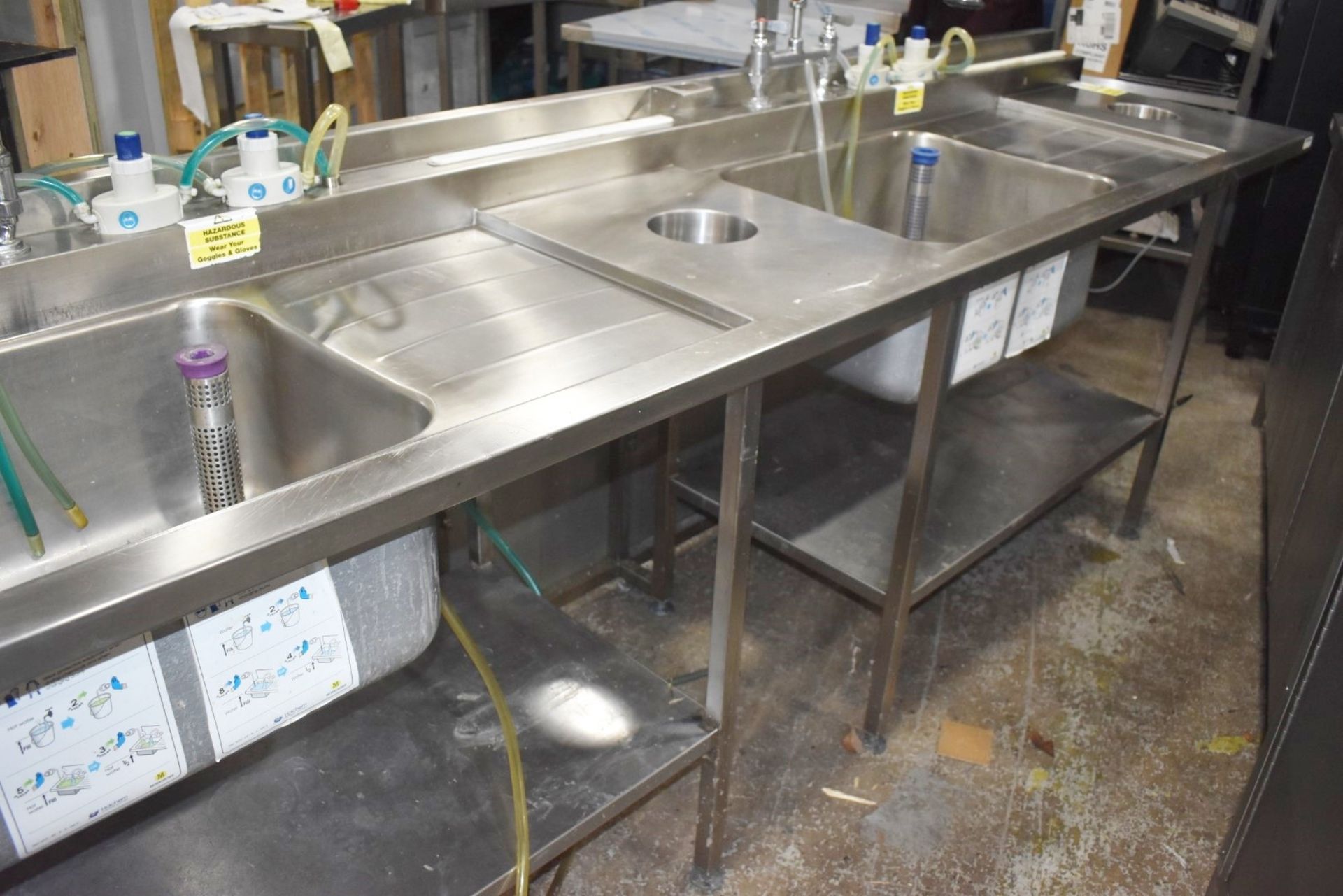 1 x Commercial Kitchen Wash Station With Two Large Sink Bowls, Mixer Taps, Spray Wash Guns, Drainer, - Image 14 of 22