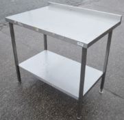 1 x Stainless Steel Commercial Kitchen Prep Table With Undershelf And Upstand - Dimensions: H90 x