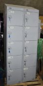 2 x Link Biocote 5 Door Staff Lockers in Grey With Keys and Anti Clutter Slope Tops - Very Good
