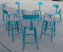 3 x Genuine Nicolle® French Metal Stools In Glossy Turquoise Blue, With 3 x Seat Pads - Ref: