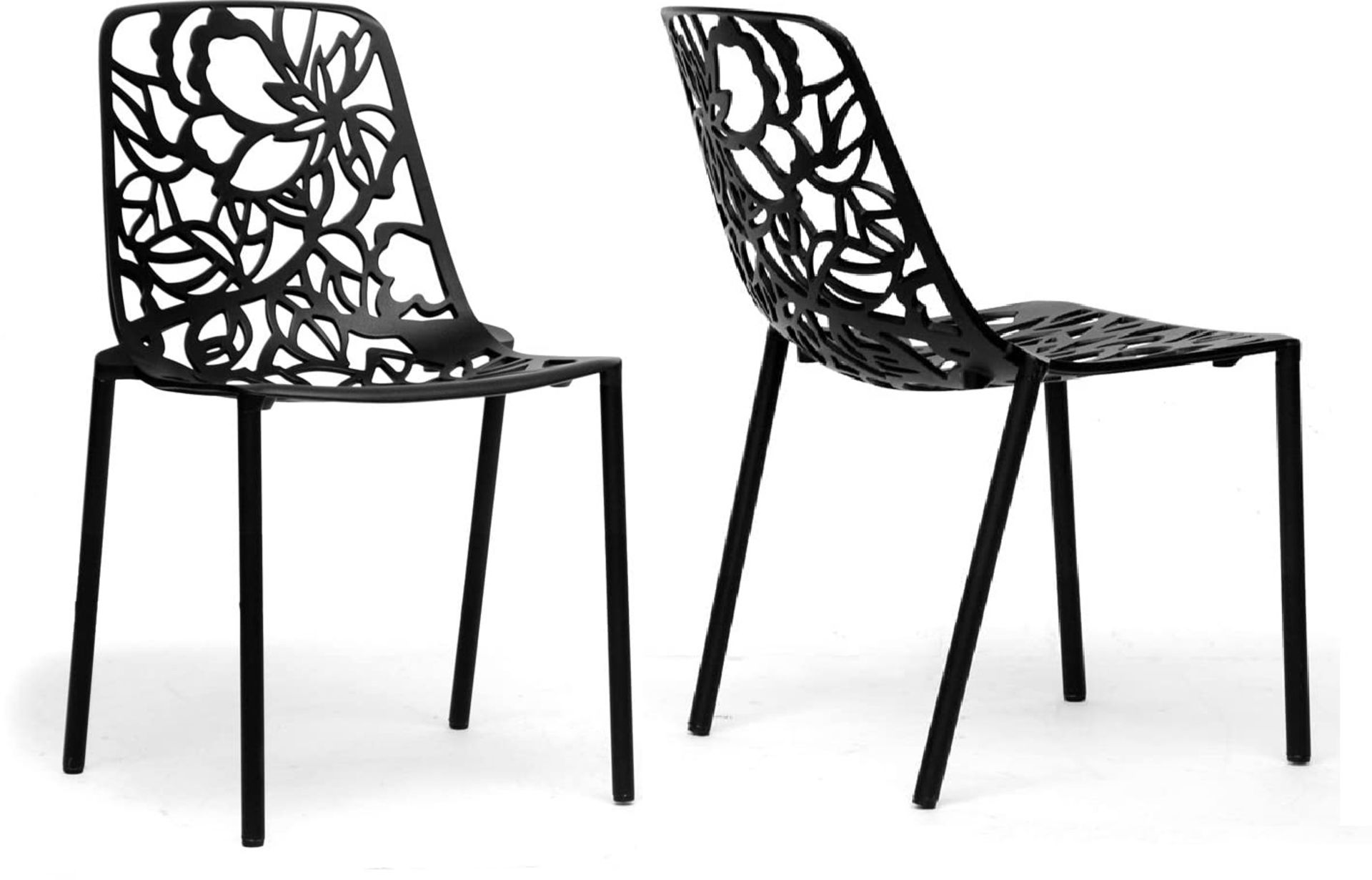 4 x Metal Modern Designer Dining Chairs With A Floral Filigree Design - Brand New Boxed Stock