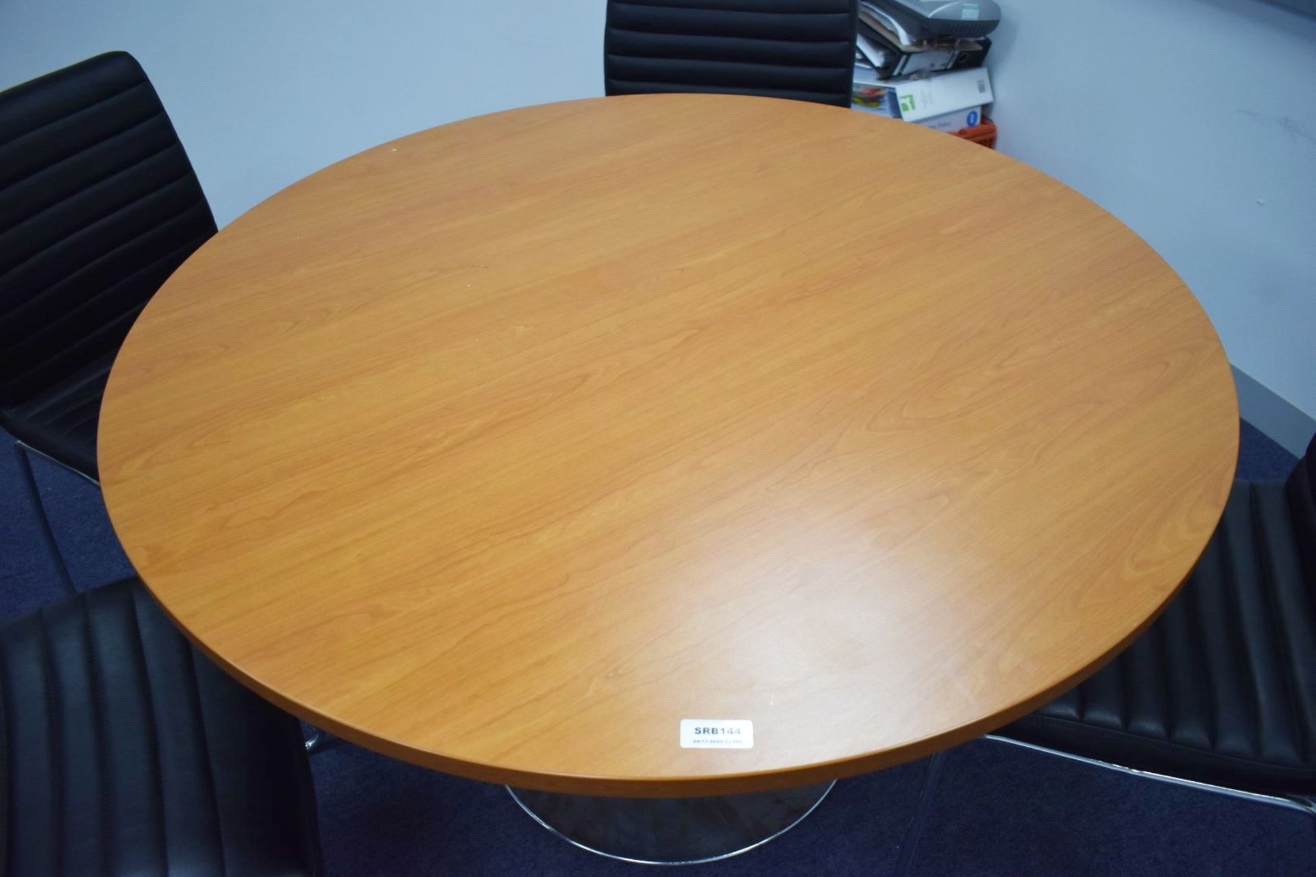 1 x Cherry Wood Office Meeting Table With Chrome Base and Four Black Faux Leather Office Chairs - Image 4 of 6