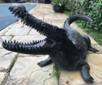 1 x Majestic Realistic Giant 2.2 Metre Long Bronze Garden Sculpture Of A Crocodile / Alligator