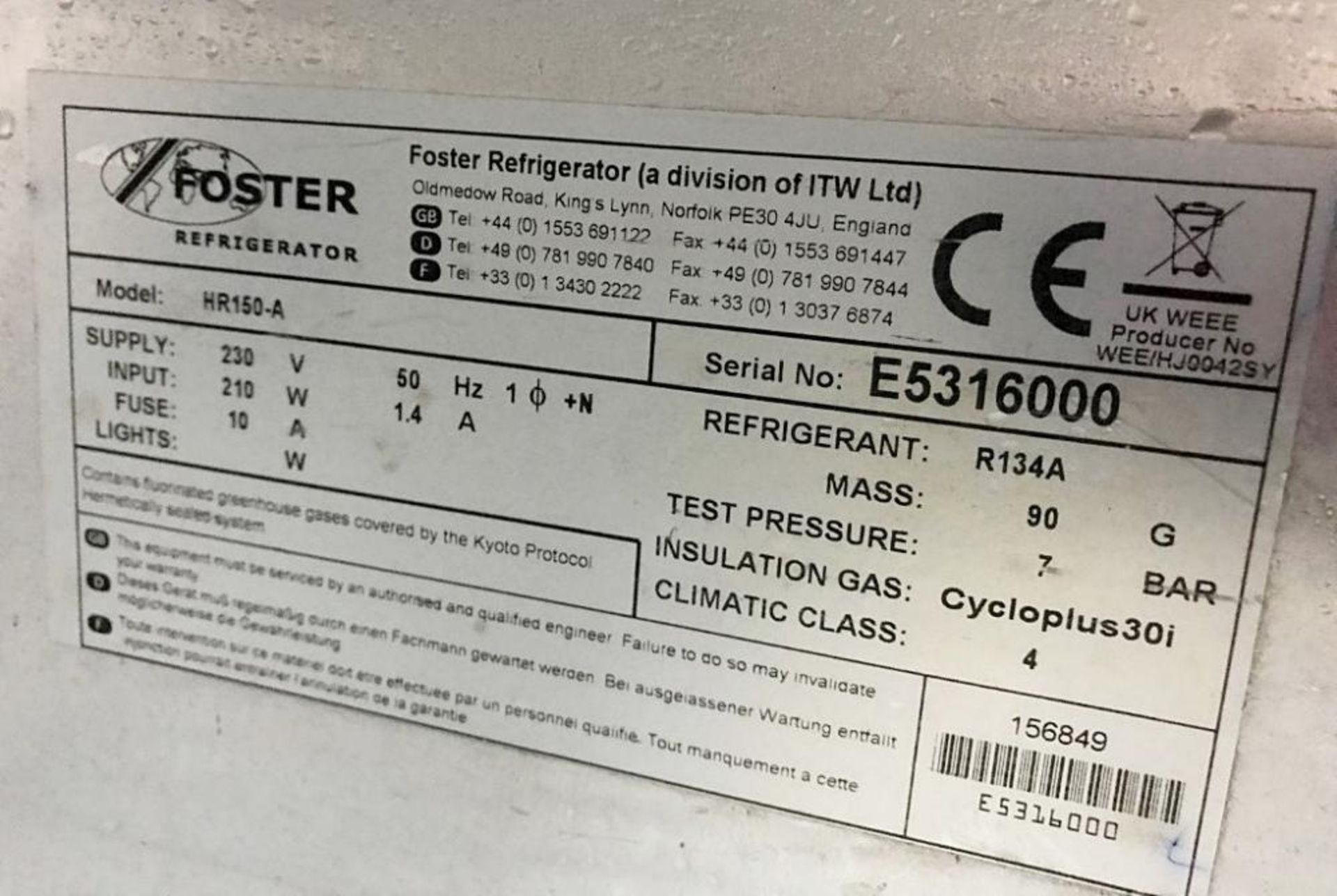 1 x Foster HR150-A Refrigerated Undercounter Cabinet - Ref: JB163 - Pre-Owned - Original RRP £1, - Image 2 of 3