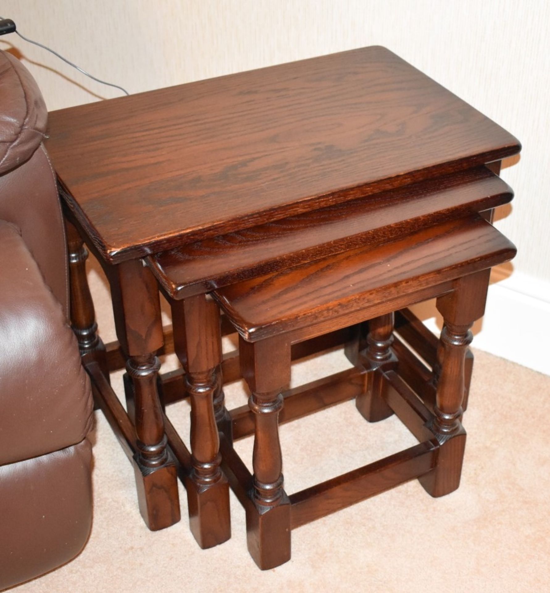 1 x Nest of Oak Tables By Jaycee - Dimensions: H46 x W55 x D35 cms - CL579 - No VAT on the - Image 3 of 6