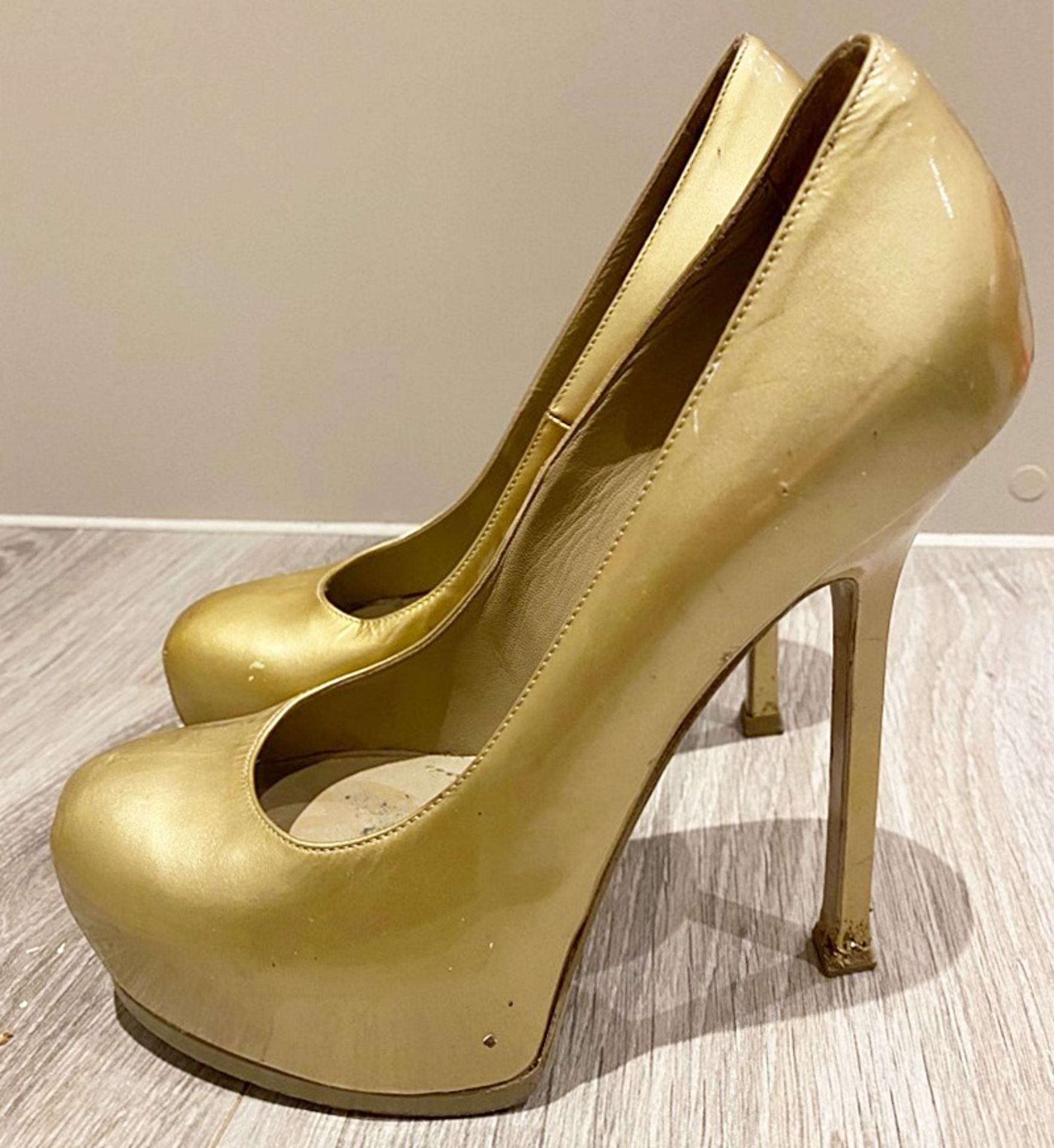 1 x Pair Of Genuine YSL High Heel Shoes In Gold - Size: 36 - Preowned in Worn Condition - Ref: LOT52