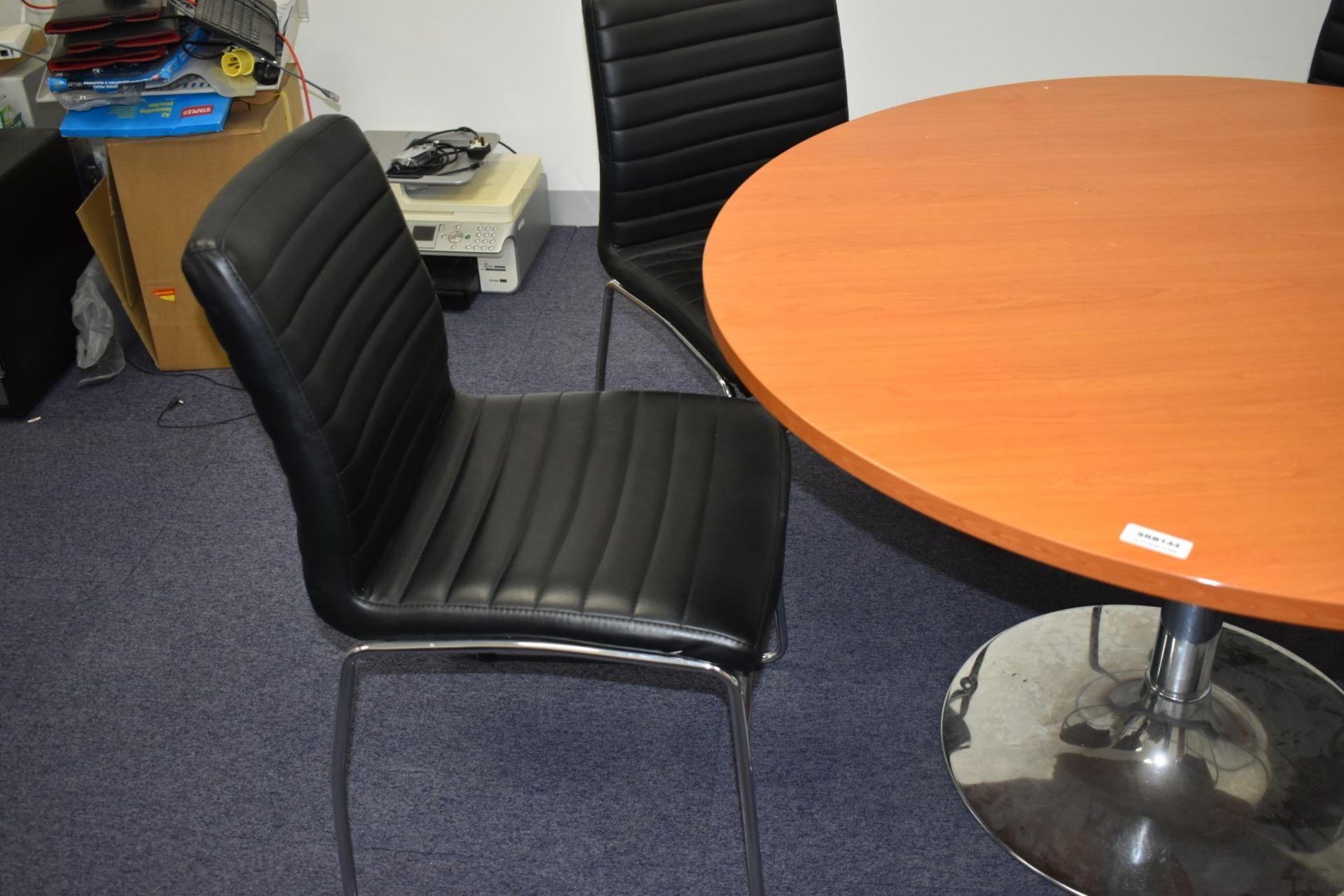 1 x Cherry Wood Office Meeting Table With Chrome Base and Four Black Faux Leather Office Chairs - Image 2 of 6