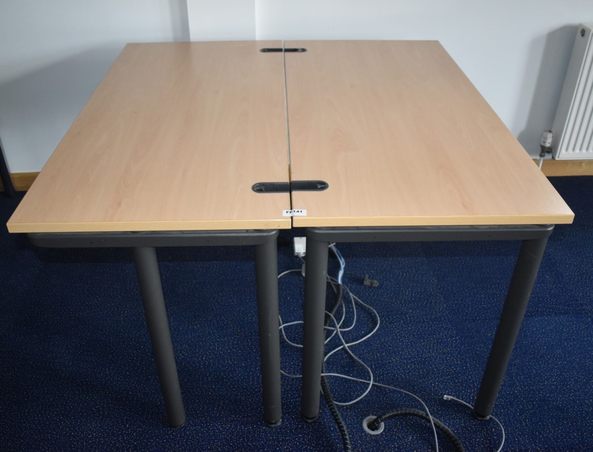 2 x Beech Office Desks With Metal Bases and Cable Tidy Inserts - H72 x W120 x D60 cms - Ref: FF141 U - Image 2 of 3
