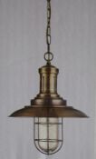 1 x Fisherman Antique Brass Pendant Light With Caged Shade - New Boxed Stock - CL323 - Ref: 5401AB /