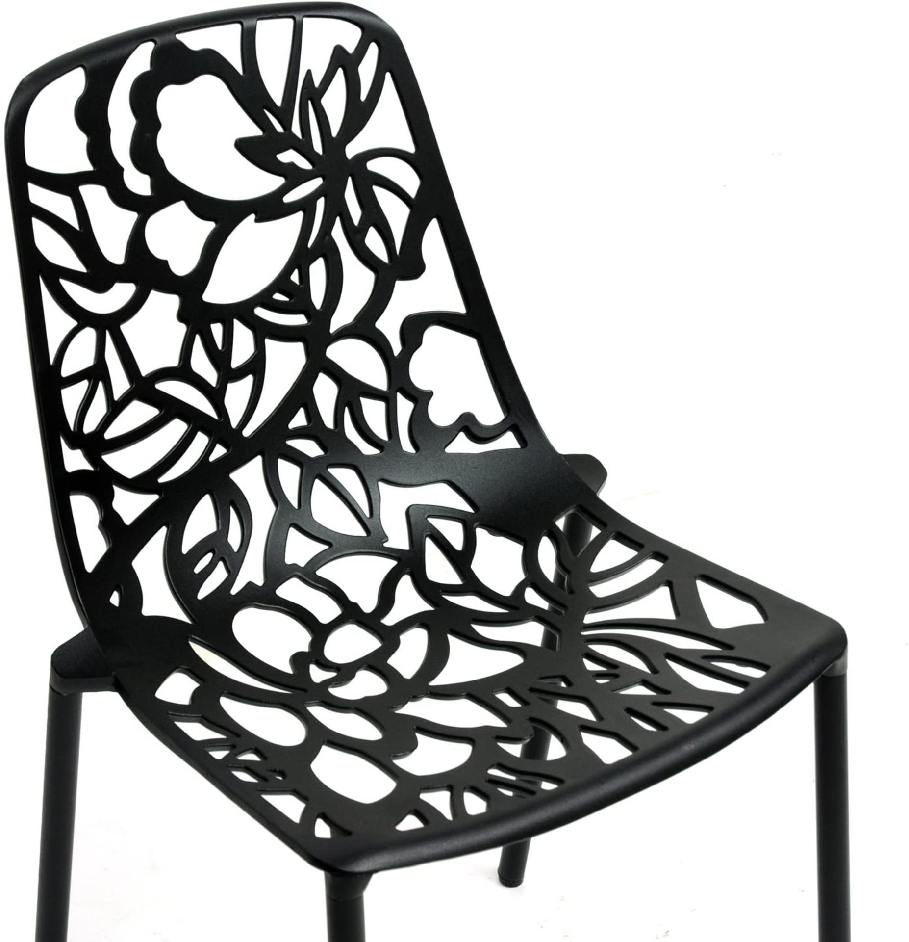 4 x Metal Modern Designer Dining Chairs With A Floral Filigree Design - Brand New Boxed Stock - Image 2 of 4
