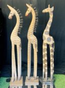 3 x Wooden Animal Figurines - Includes 2 x Zebras and 1 x Giraffe - Dimensions: 100x13cm