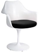 1 x Eero Saarinen Inspired Tulip Armchair In White With Black Faux Leather Cushion - Brand New Boxed