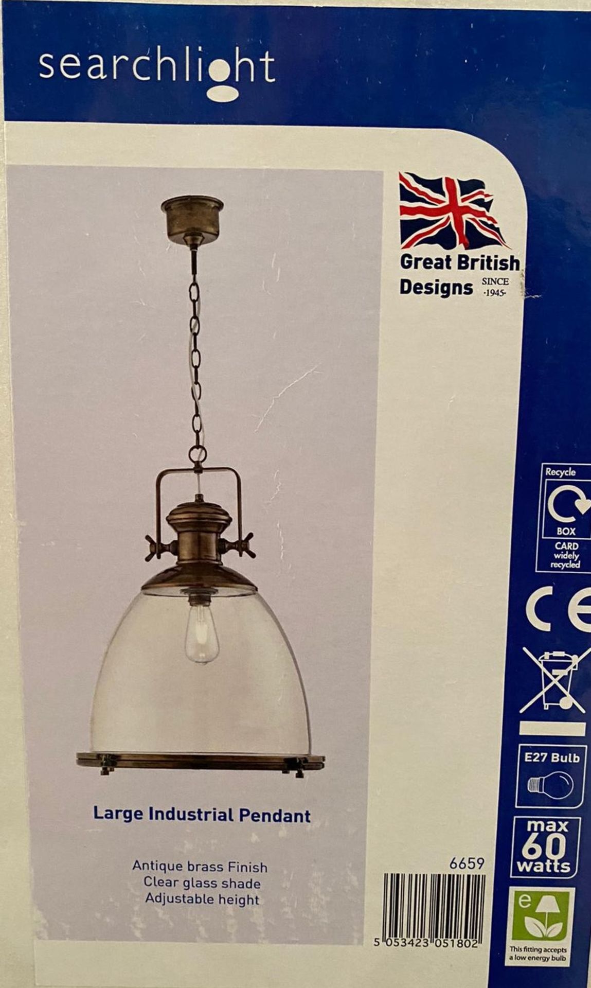 1 x Searchlight Large Industrial Pendant in Antique Brass - Ref: 6659 - New and Boxed - RRP: £550