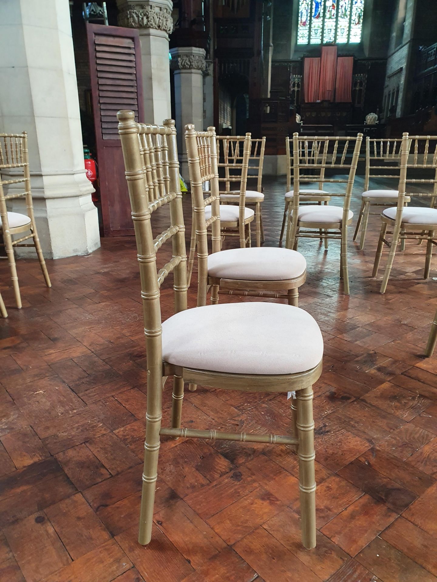 50 x Gold wash Chiavari chairs with cushion - CL573 - Location: Leicester LE1