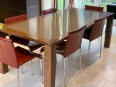 1 x Dining Table And 6 x Red Leather Chairs - Dimensions: 210 x 100cm x H73cm - NO VAT ON THE HAMMER