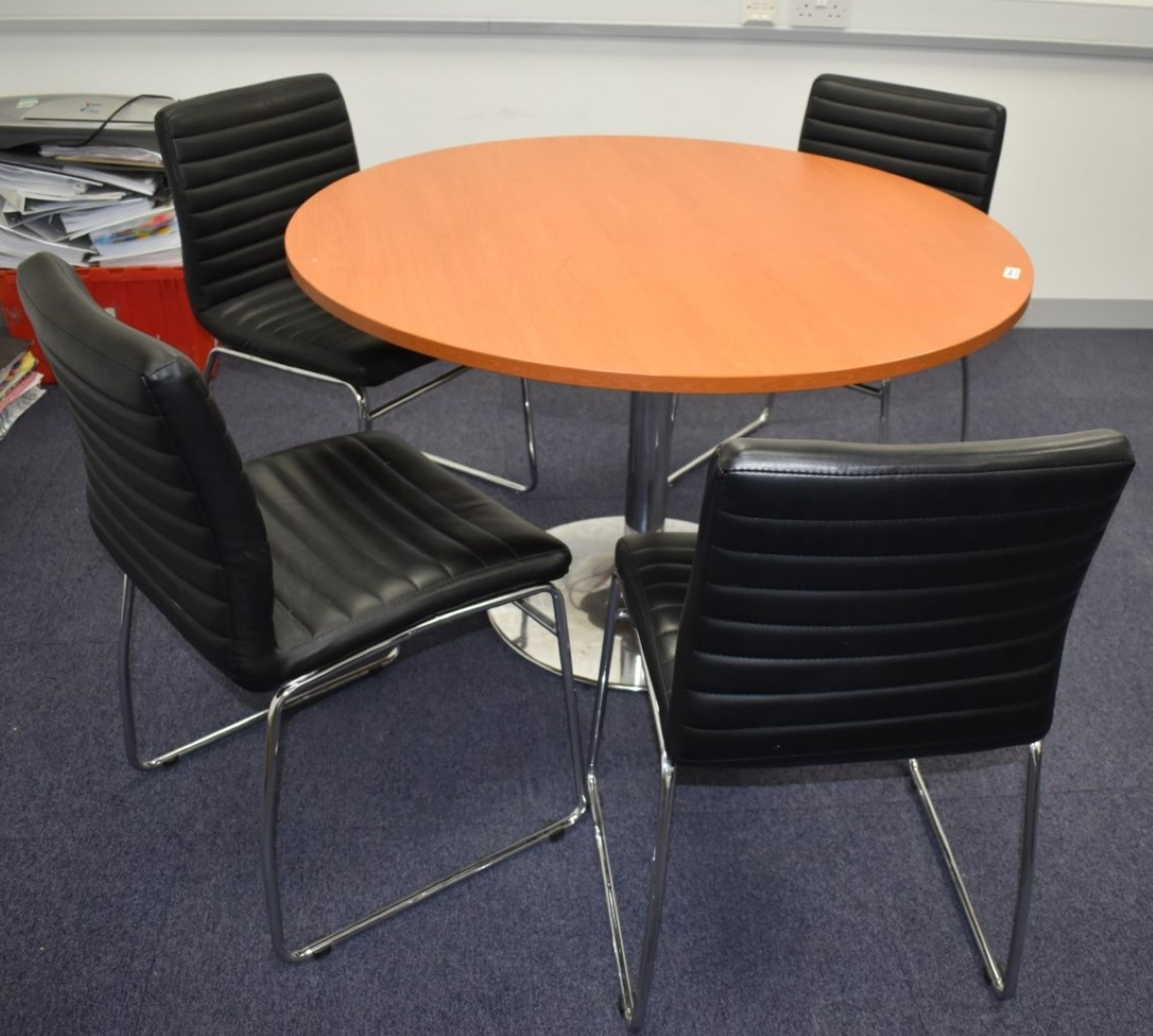 1 x Cherry Wood Office Meeting Table With Chrome Base and Four Black Faux Leather Office Chairs - Image 6 of 6