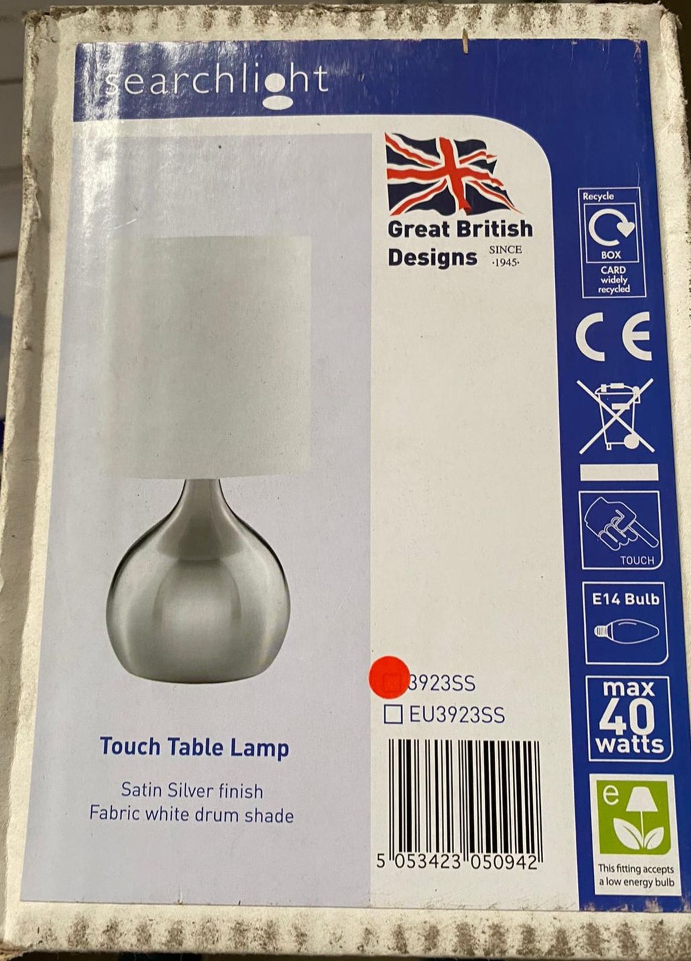 1 x Searchlight Touch Table Lamp in satin silver - Ref: 3923SS - New and Boxed Stock