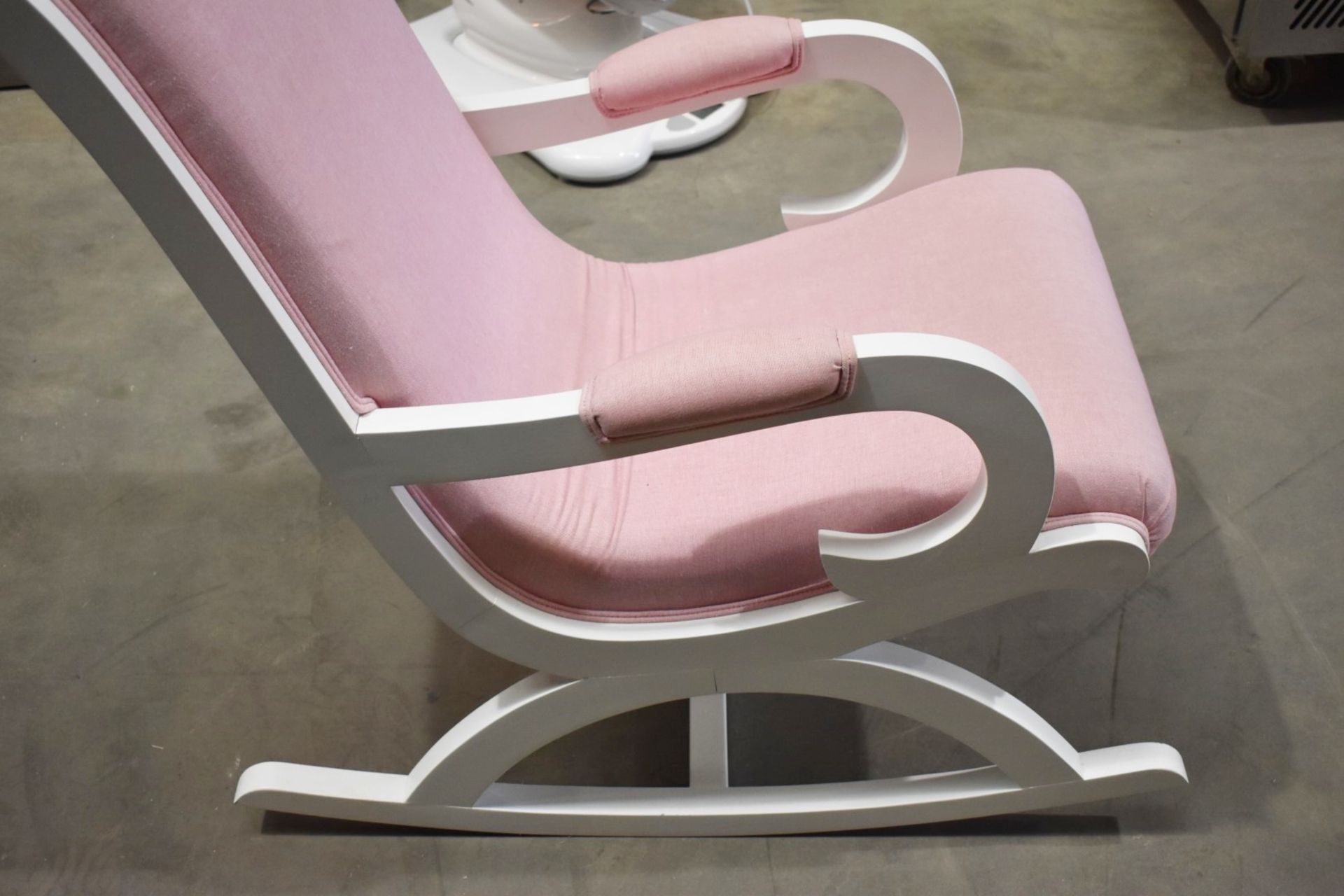 1 x Mother and Baby Rocking Chair With Footstool - Pink Upholstery and White Frame - Size W60 x D110 - Image 4 of 5