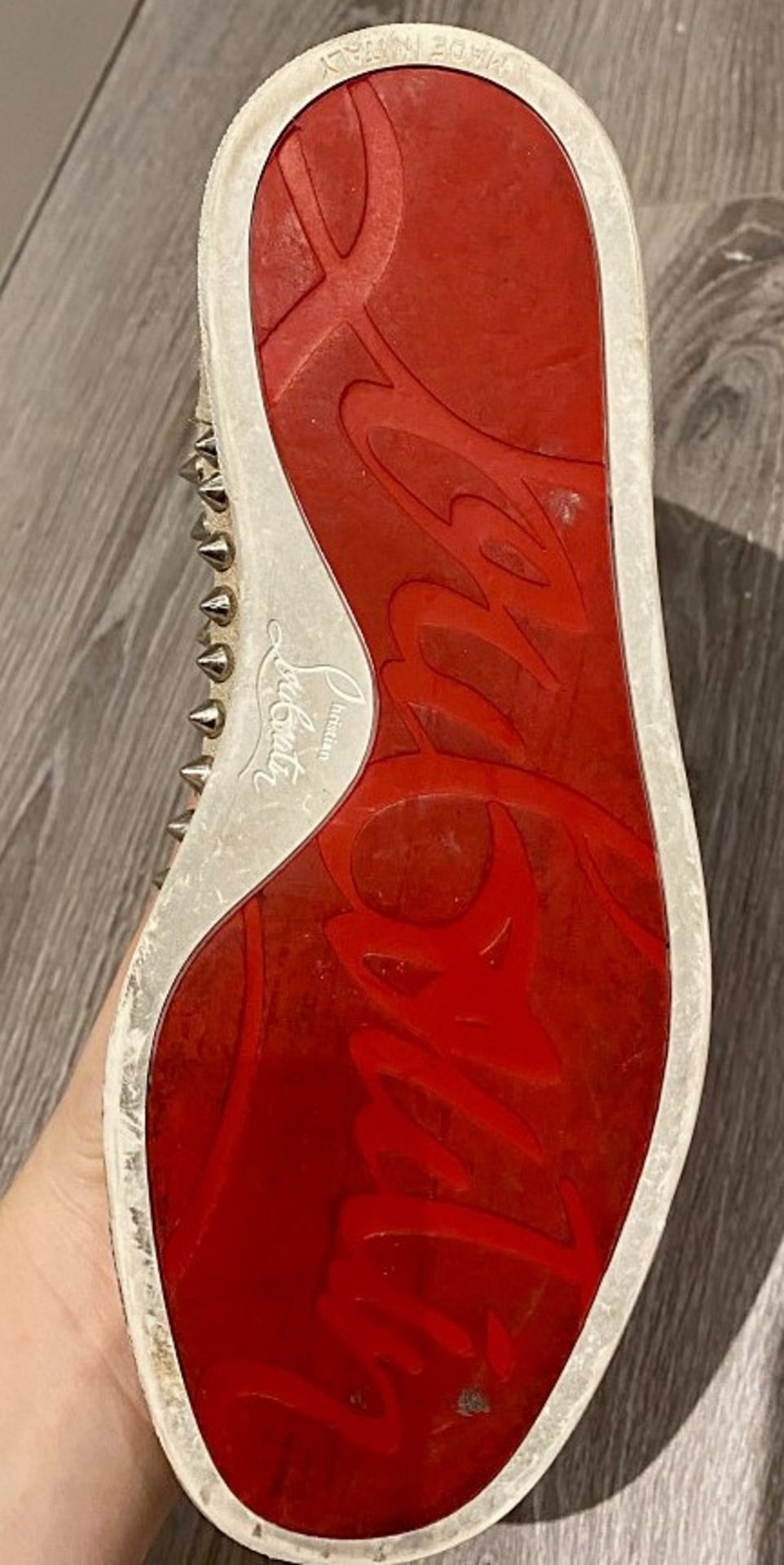 1 x Pair Of Genuine Christain Louboutin Sneakers In Crème And Silver - Size: 36 - Preowned in Good C - Image 2 of 3