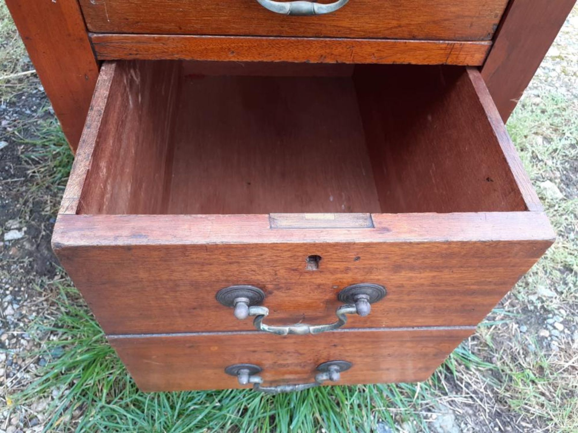 1 x Large Original Writing Desk With Leather Top Pad And Deep Drawers With Original Castors Under - Image 12 of 13