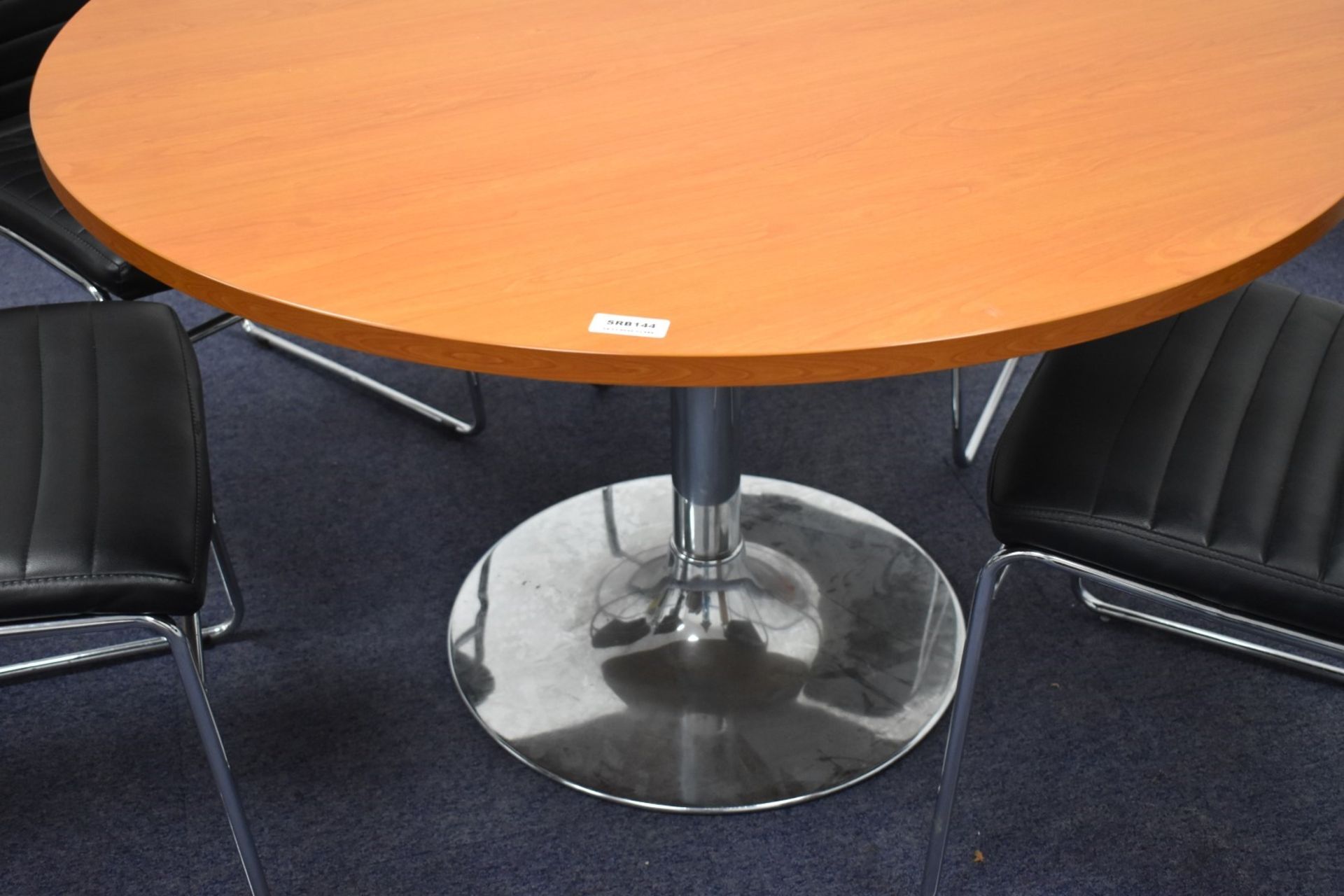 1 x Cherry Wood Office Meeting Table With Chrome Base and Four Black Faux Leather Office Chairs - Image 5 of 6
