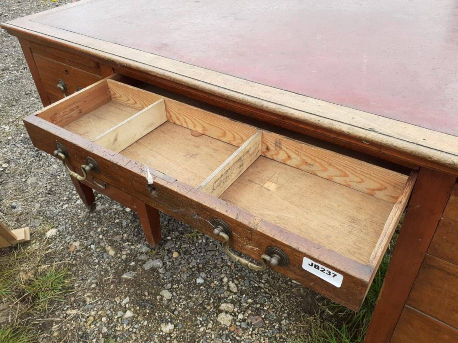 1 x Large Original Writing Desk With Leather Top Pad And Deep Drawers With Original Castors Under - Image 5 of 13