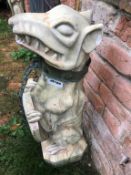 1 x Tall Gothic Style Guard Dog Statue Holding Shield with Metal Dog Colllar and Chain Lead -