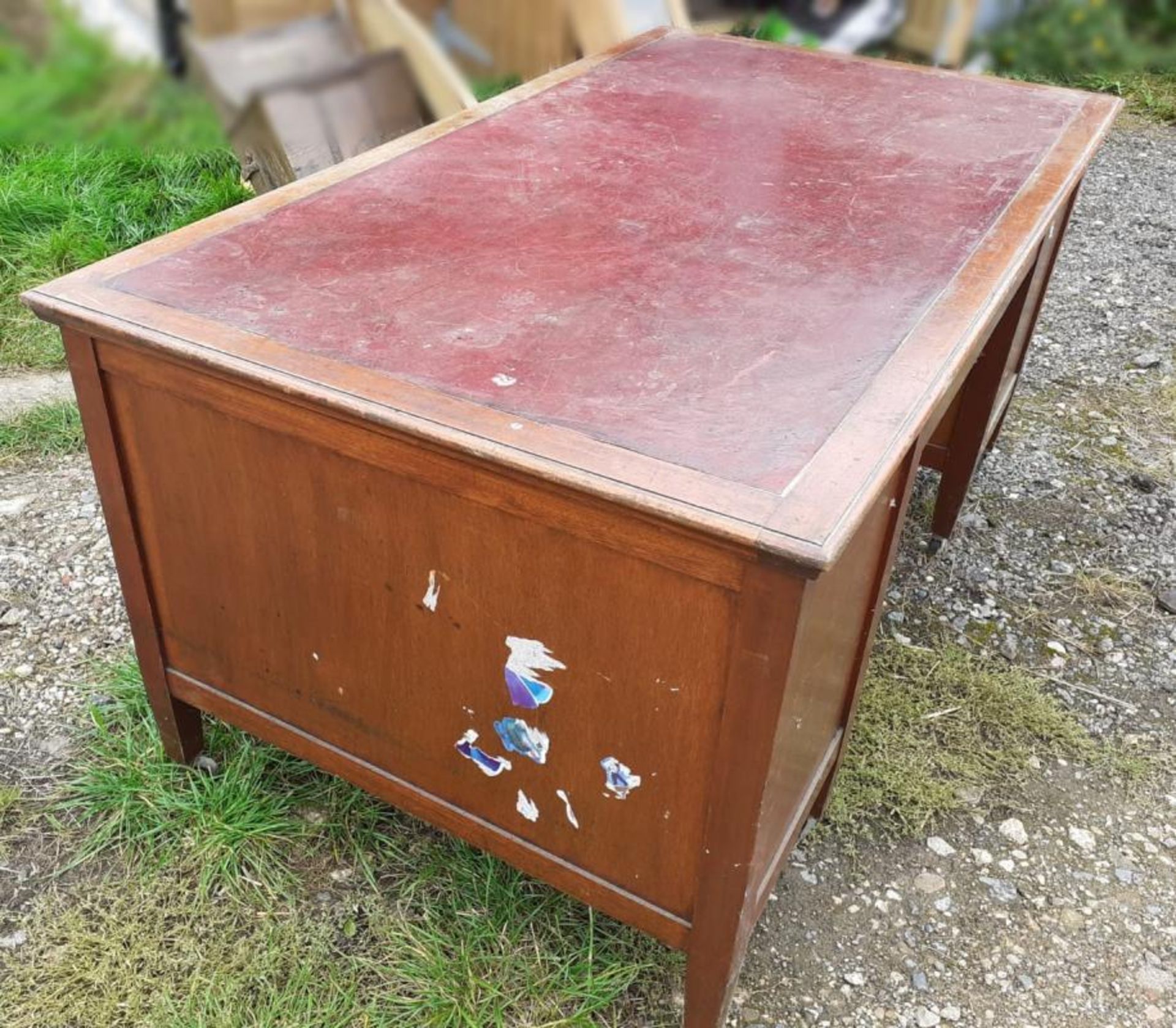 1 x Large Original Writing Desk With Leather Top Pad And Deep Drawers With Original Castors Under - Image 4 of 13