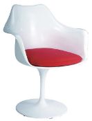 1 x Eero Saarinen Inspired Tulip Armchair In White With Red Fabric Cushion - Brand New Boxed Stock