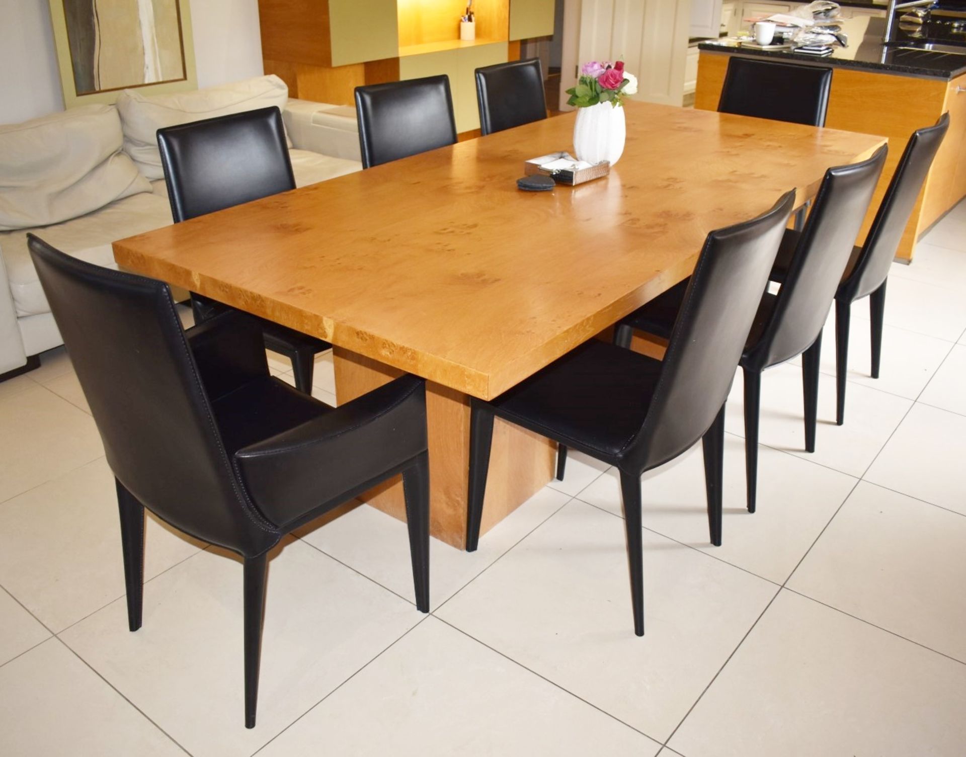 1 x Large Oak Dining Table With Eight Frag Italian Leather Dining Chairs - Extremely Heavy Oak Table