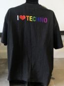 1 x Men's Genuine Balenciaga Designer T-Shirt In Black - Features The Slogan "I ♥ Techno" - RRP £350