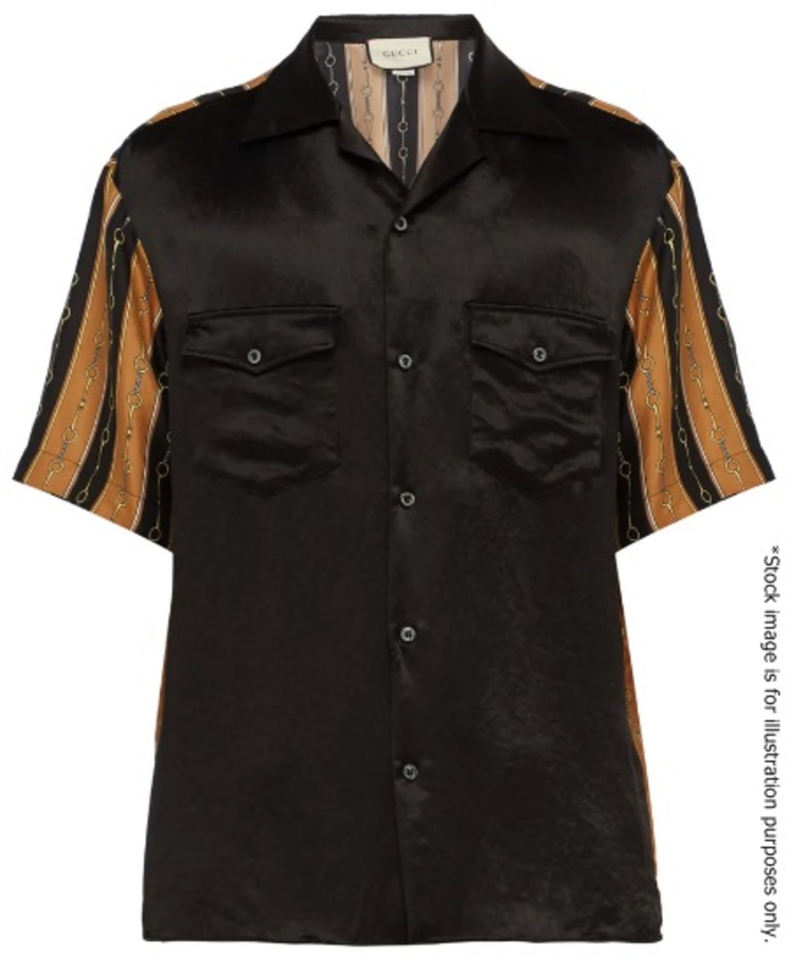 1 x Men's Genuine Gucci Horsebit-print Short-sleeved Silk-blend Shirt In Black - Original RRP £750