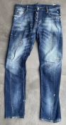 1 x Pair Of Men's Genuine Dsquared2 Designer Distressed Jeans In Dark Blue - Size: UK32 / ITALY 48