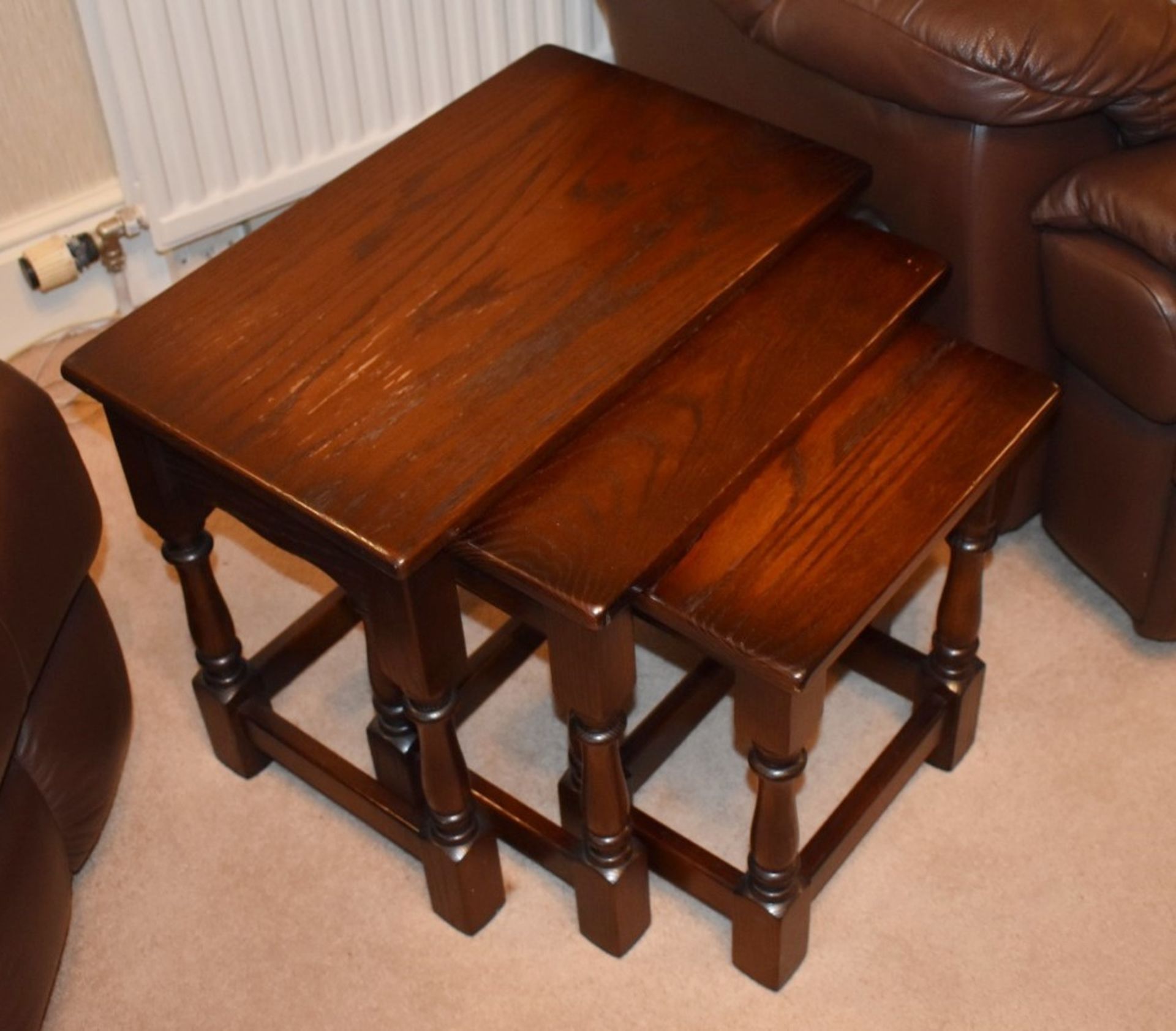 1 x Nest of Oak Tables By Jaycee - Dimensions: H46 x W55 x D35 cms - CL579 - No VAT on the - Image 4 of 5