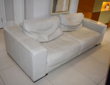 1 x Natuzzi Contemporary Cream Leather Sofa With Large Footstool - Dimensions: H57 x W227 x D104 cms