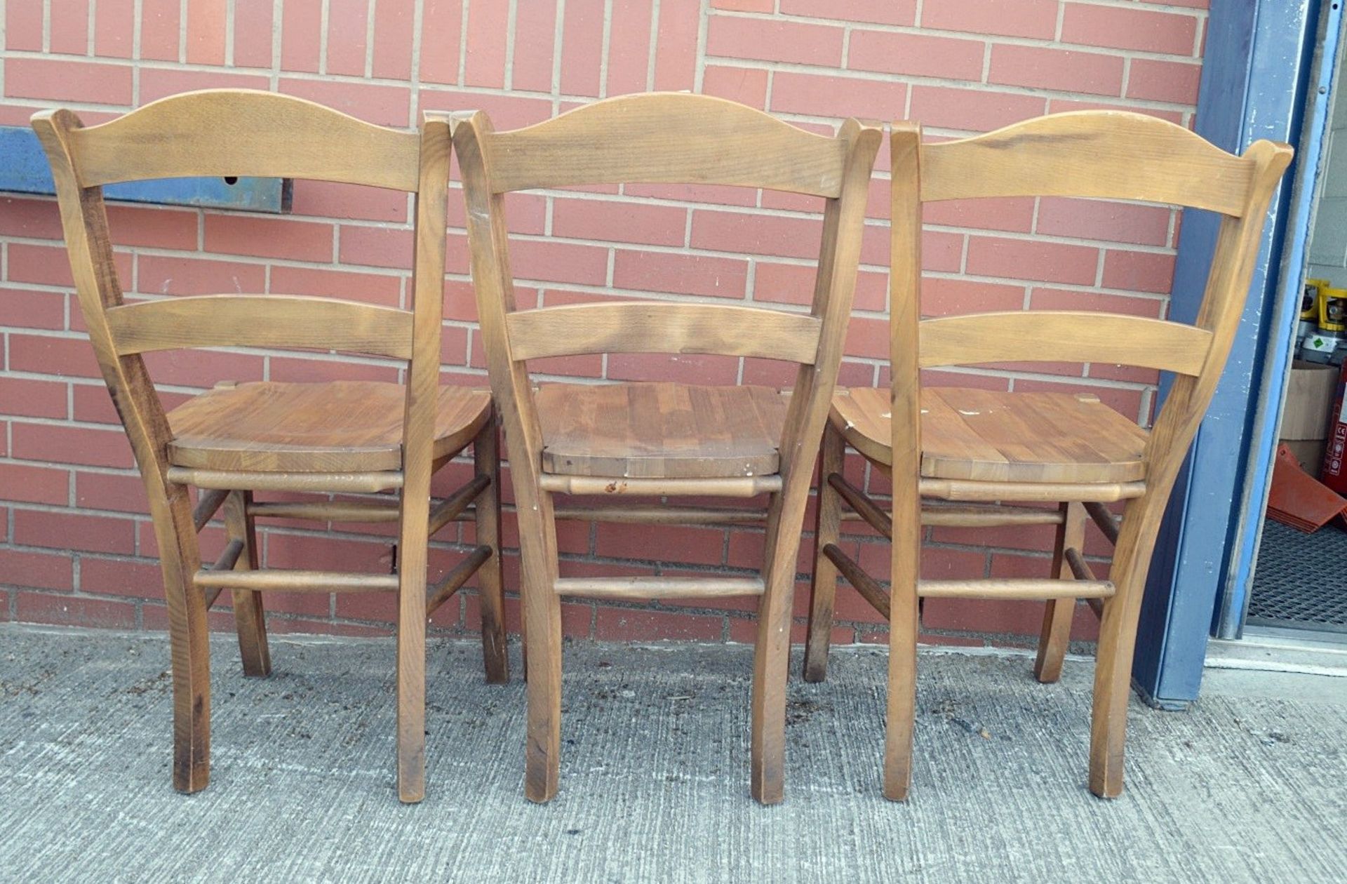 3 x Matching Sturdy Solid Wood Chairs With An Attractive Varnished Finish - Dimensions: H90 x W47 - Image 4 of 6