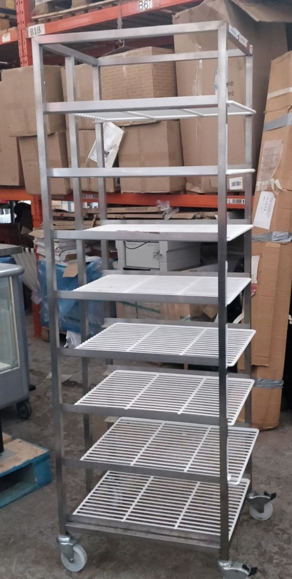 1 x Commercial Kitchen Upright Mobile Tray Rack With Eight Wire Racks - Size to Follow - Recently