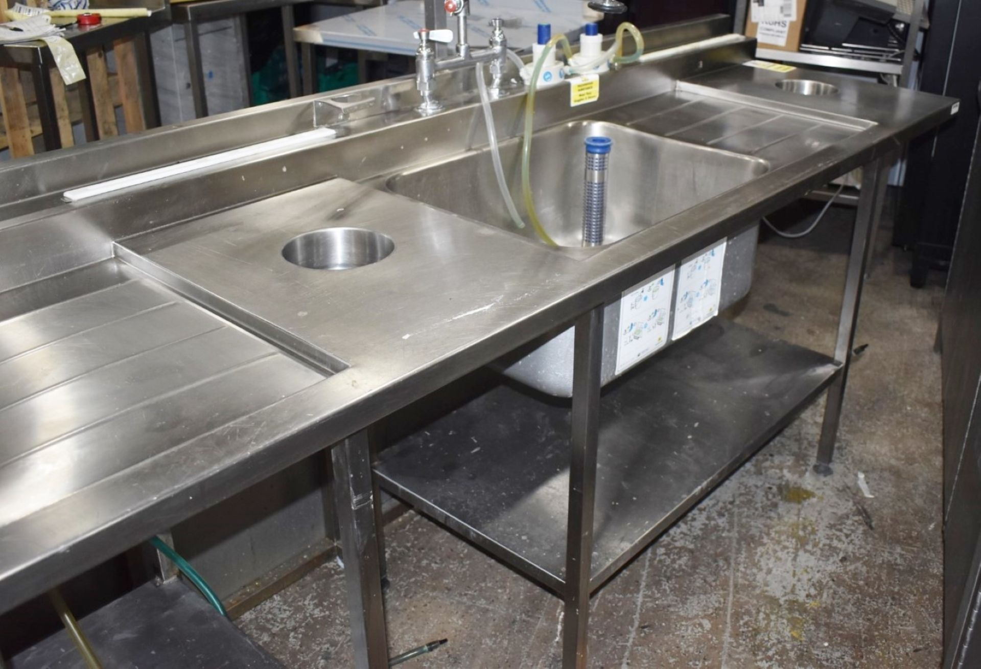 1 x Commercial Kitchen Wash Station With Two Large Sink Bowls, Mixer Taps, Spray Wash Guns, Drainer, - Image 9 of 22