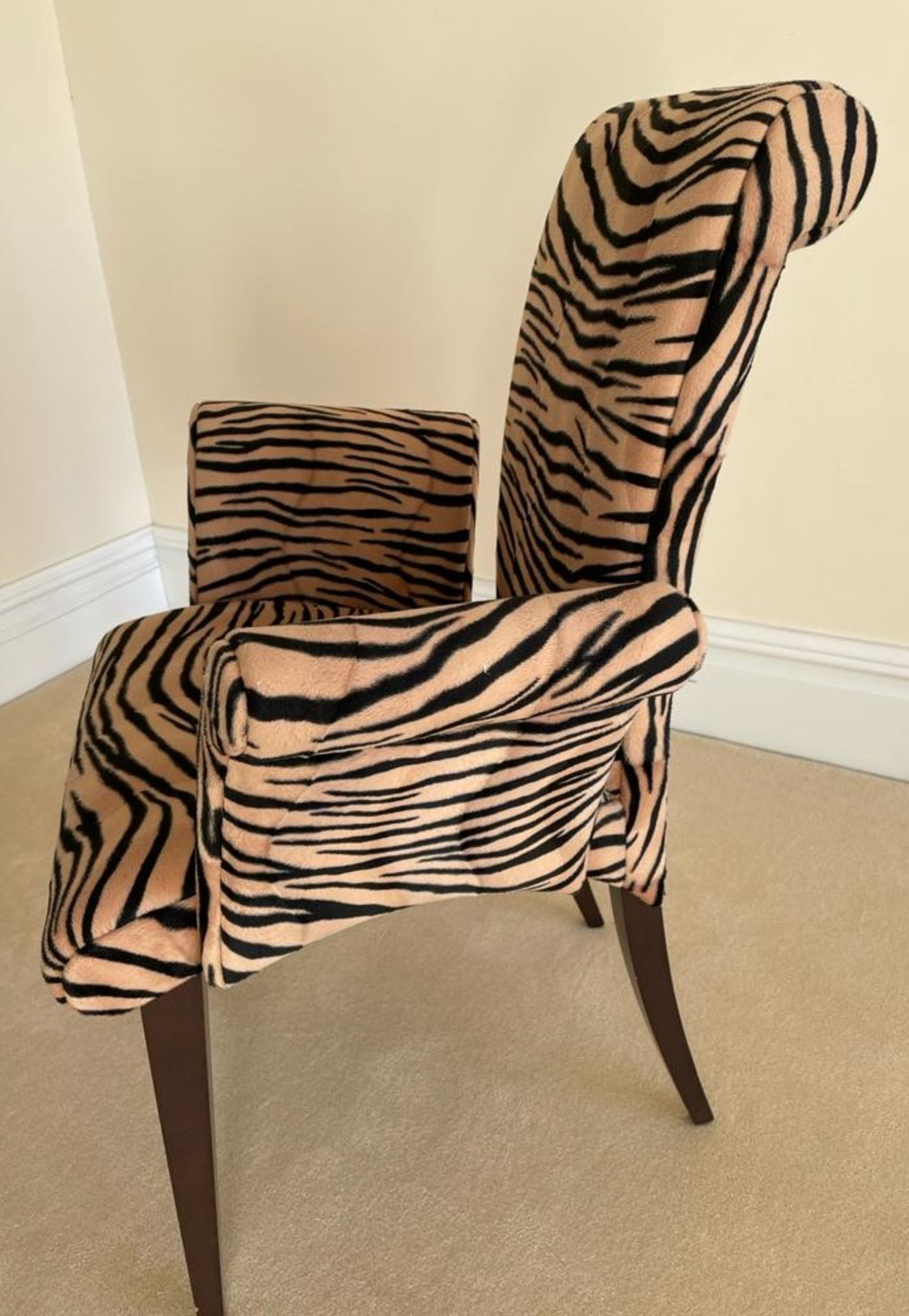 Pair of Cattelan Italia Side Chairs With Scroll Back and Arms Upholstered in a High Quality Tiger - Image 4 of 14