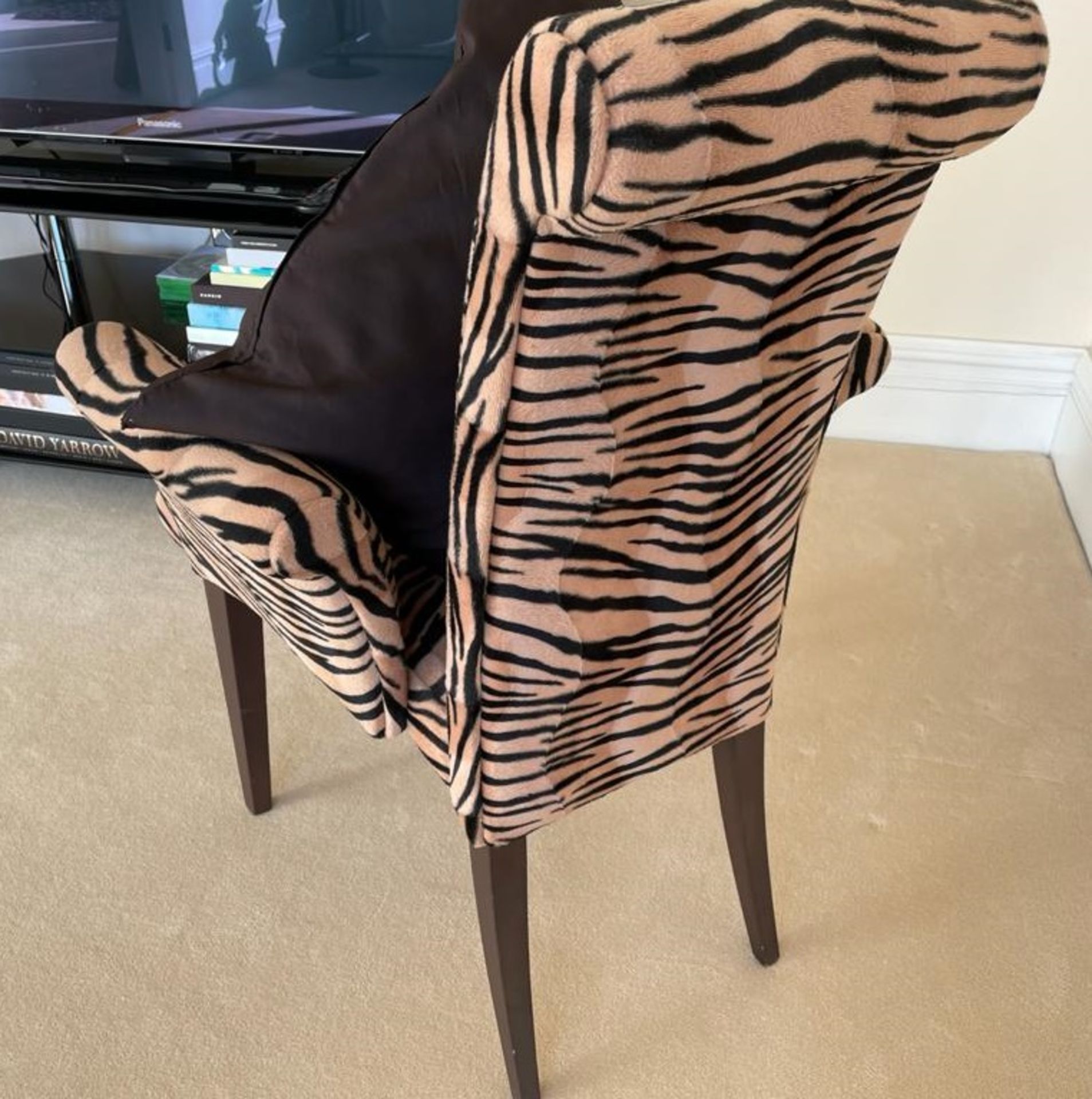 Pair of Cattelan Italia Side Chairs With Scroll Back and Arms Upholstered in a High Quality Tiger - Image 9 of 14