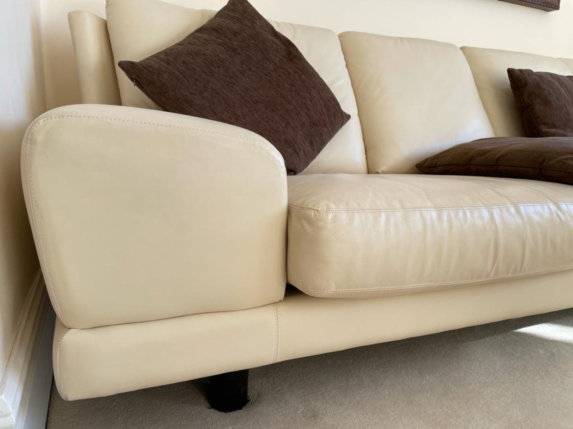 2 x Genuine Cream Leather Contemporary Sofas With Large Armpads and Curved Backs - NO VAT ON THE - Image 16 of 23