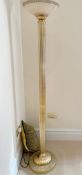 1 x Greek Style Floor Lamp With Weighted Bases, Brass Columns, Frosted Uplight Shade and Inline On/