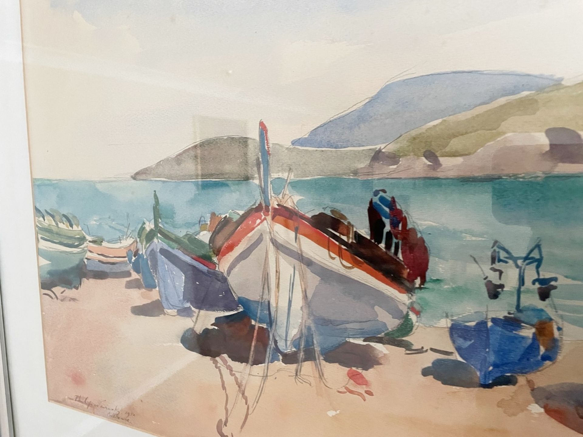 1 x Framed Watercolour Painting Of Boats At Collioure, 1950 - Signed By The Artist Philip Naviasky - - Image 3 of 4