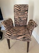 Pair of Cattelan Italia Side Chairs With Scroll Back and Arms Upholstered in a High Quality Tiger