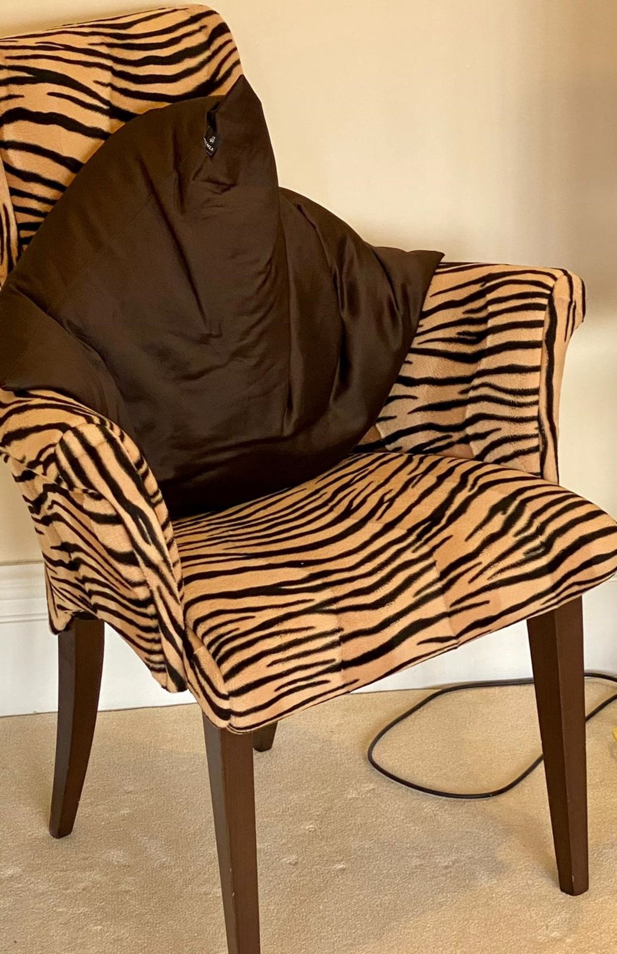 Pair of Cattelan Italia Side Chairs With Scroll Back and Arms Upholstered in a High Quality Tiger - Image 7 of 14