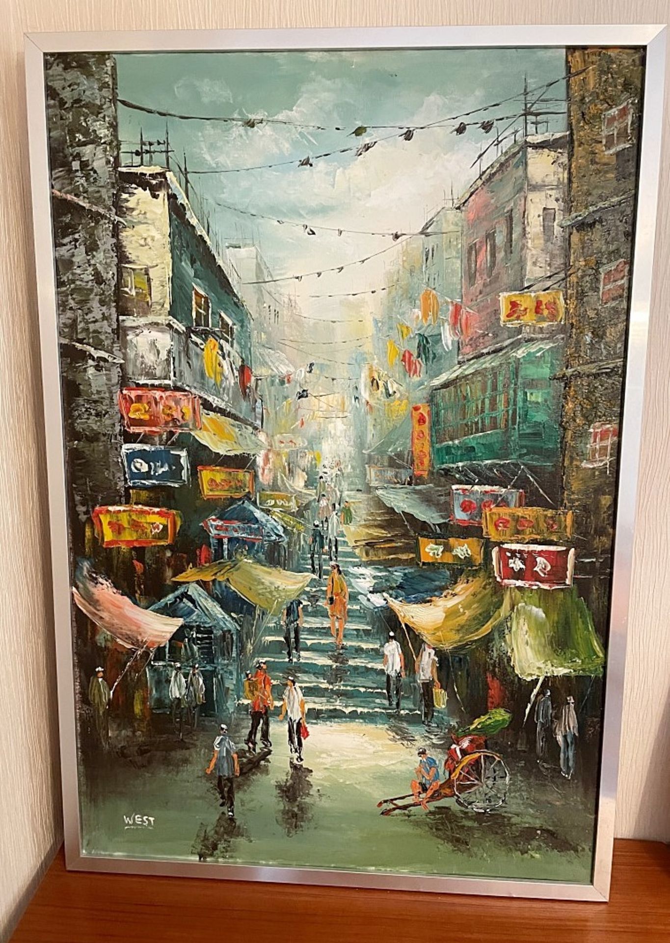 1 x Picture Depicting An Oriental Street Scene - Signed WEST - Dimensions: 65.5 x 96.5cm