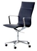 1 x LINEAR Eames-Inspired High Back Office Swivel Chair In Black Leather- Brand New Boxed Stock -