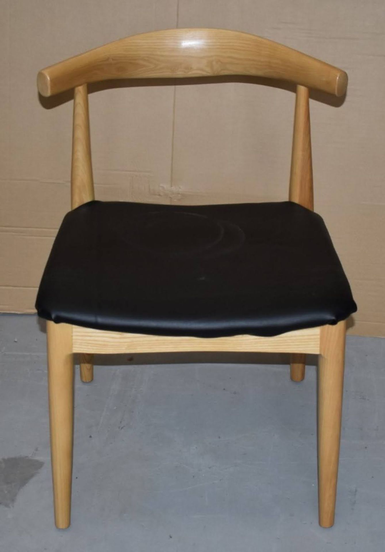 1 x Hans Wegner Inspired Elbow Chair - Solid Wood Chair With Light Stain Finish and Black Seat Pad - - Image 2 of 9