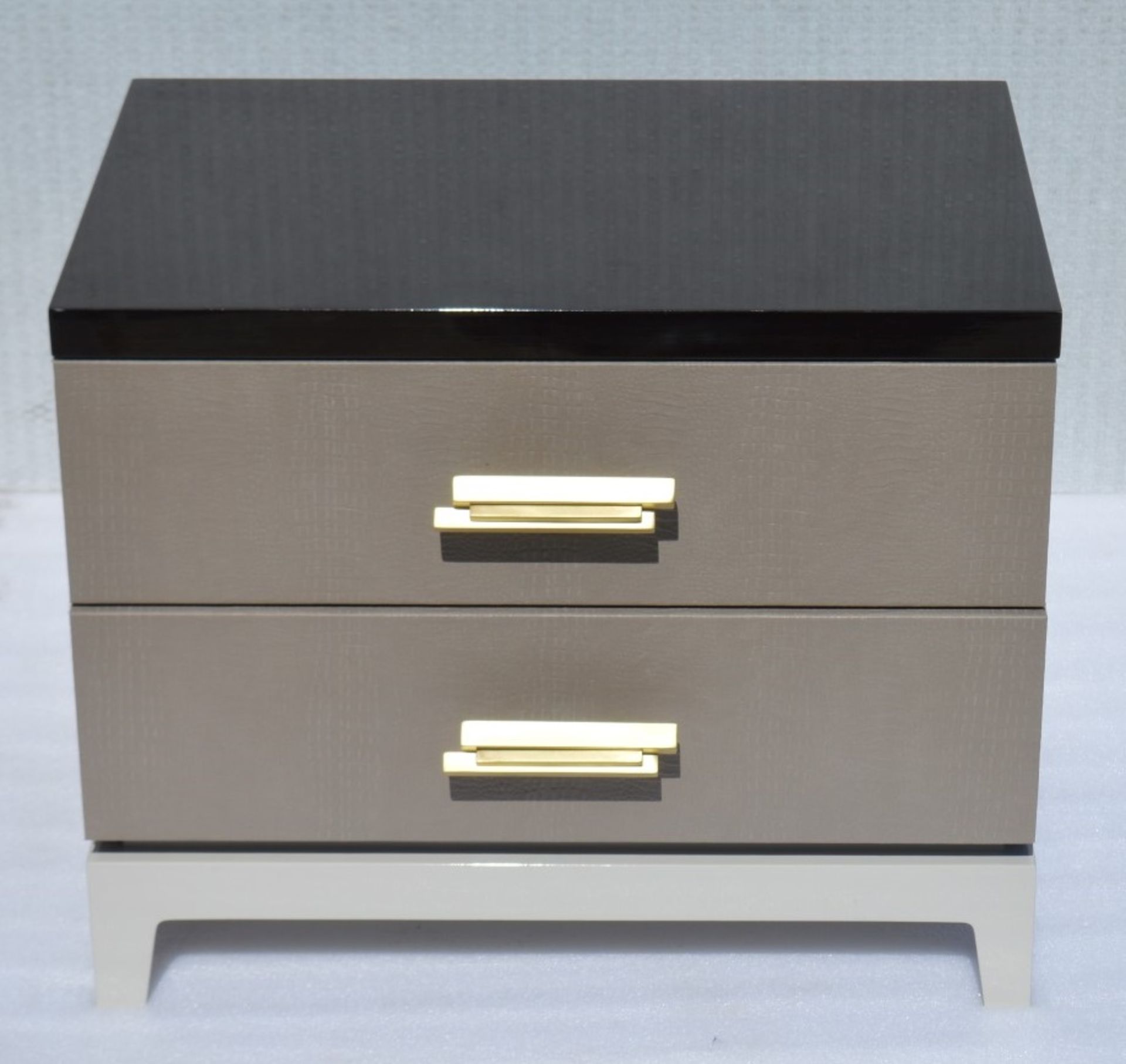 1 x Designer 2-Drawer Small Bedside Unit (Black/gold) With Crocodile Effect Drawers, Ornate Handles